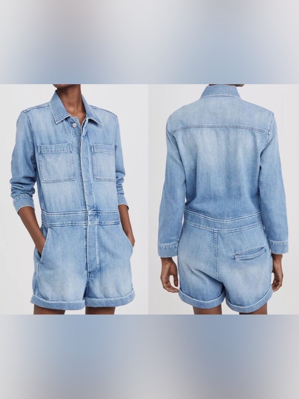 AMO Denim Skip Romper XS Light Wash Stretch Utility Made in USA